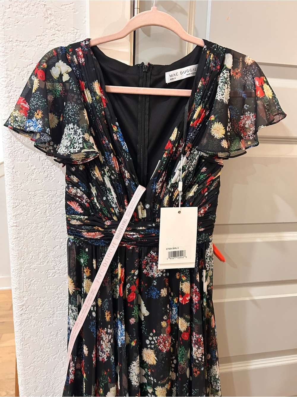 NWT Mac Duggal 67934 Floral Chiffon Flutter Sleeve Gown - Picture 6 of 7